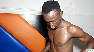 Ebony babe bends over for monster cock doggystyle with big natural tits.