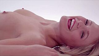 blonde milf masturbates her shaved pussy with shoes on