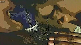 Wet Ebony Pussy Gets Dildo And Tongue Tag Team