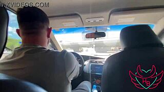 She sucked her stepson while the cuckold drove the car