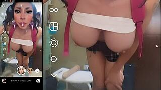 Futanari trap trying out filters with her big tits