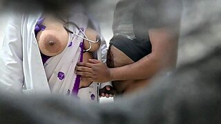 indian doctor fulfills her needs by pleasing a patient in hospital.