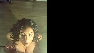 Busty Latina Titty Fucks Dildo With Natural Tits