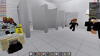 Two people getting fucked in Roblox and public restroom