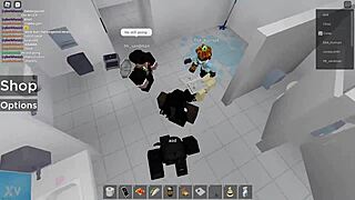 Two people getting fucked in Roblox and public restroom