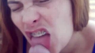 Young wife admits cheating, husband cums on natural tits.