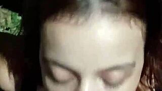 Greedy girl sucks cum in Uber blowjob