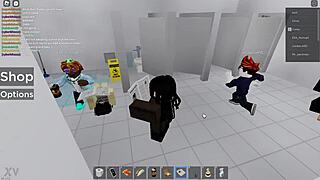 Two people getting fucked in Roblox and public restroom