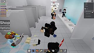 Two people getting fucked in Roblox and public restroom