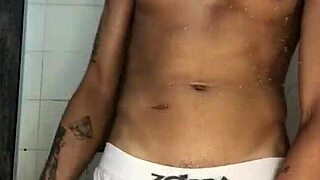 Feeling the thrill as the young guy with big dick jerks off in the shower