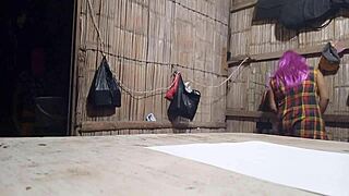 my university classmate visits my countryside house, i saw him very muscular and we talked about old times