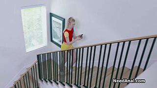 Blonde teen 18+ sticks huge dildo in ass before dick