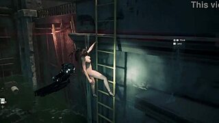 Eve from Stellar Blade rides a ladder nude in POV view.