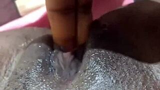 Ebony amateur does homemade solo session with toys