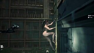 Eve from Stellar Blade rides a ladder nude in POV view.