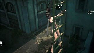 Eve from Stellar Blade rides a ladder nude in POV view.