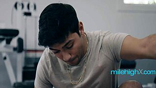 married client flirts with her husband's young trainer at the gym, leading to cheating fun.