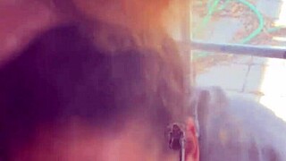 the lightskin ebony step-sister gives a blowjob by the window, getting cum on her face as her boyfriend searches.