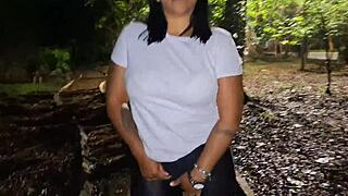 A Safada Strips Naked in City Square for Public Cum in Mouth