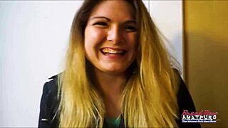 Big titted horny brunette Rachel gives a bj and gets banged