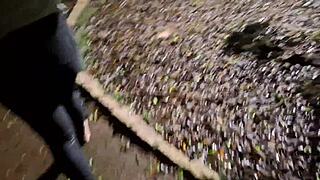 A Safada Strips Naked in City Square for Public Cum in Mouth