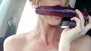 big tits exposed in the car outdoors