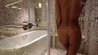 look at monika fox getting naked and showering with pierced nipples