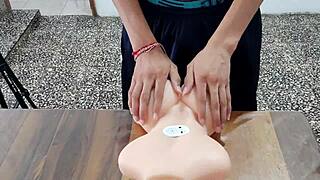 feeling nervous yet excited as the young man tries his sex toy in roleplay