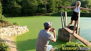 I watched the weird slut fucking and peeing outdoors.