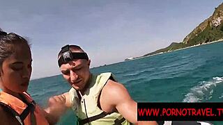 Asian amateur with perfect body gives holiday public blowjob leading to cumshot.