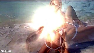 sexy monika fox swims masturbates and squirts in sea and on beach