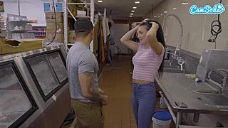 amateur teen sucks big black cock then gets fucked in public