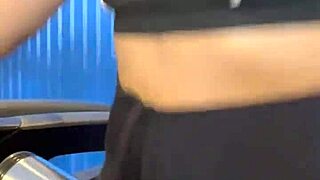 in a crowded bathroom, she licks and masturbates pussy to orgasm