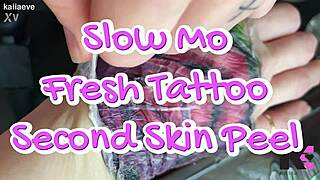 Fresh tattoo peel in slow motion