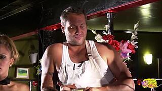 I'm this skinny blonde waitress having steamy lesbian sex after work