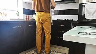 Is this real? Amateur couple fucks in kitchen with wet pussy