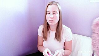 How does sexy babe Rita tease her swollen pussy with slow, seductive rubs?