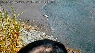 latina wife gives risky outdoor blowjob