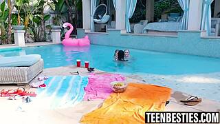 three blondes at the pool dive into lesbian sex with fingering and rimming 😍