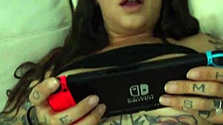 Gamer girlfriend's shaved pussy gets anal free use and facial