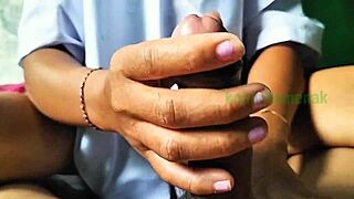 my indo girlfriend learned to give an epic handjob outdoors in close-up.