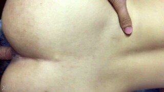 Intense Cumshot Lands On Asian Girl's Back In Amateur Scene