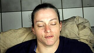 In this homemade scene, a brunette gets a huge facial blasting right in her eyes with dirty talk