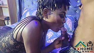 The submissive ebony slut feels intense pleasure as her pussy gets pounded by a monster cock in hardcore bdsm