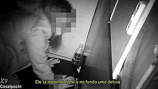 GLORY HOLE CROSSDRESSER TAKES THICK COCK FROM FRIEND IN CABIN