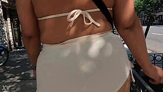 Feeling excited walking in public with see-through mini shorts, flashing ass to voyeurs