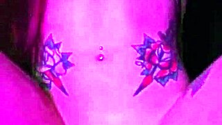 clothes get ripped as she rides the dildo, causing a pink drip everywhere