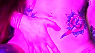 clothes get ripped as she rides the dildo, causing a pink drip everywhere