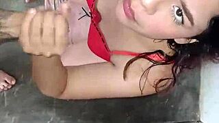 stepmom gives morning blowjob in red dress?