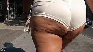 Feeling excited walking in public with see-through mini shorts, flashing ass to voyeurs